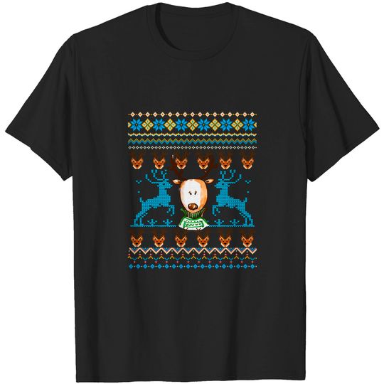 Ugly Sweater Style Reindeer Print - Ugly Sweater - T-Shirt