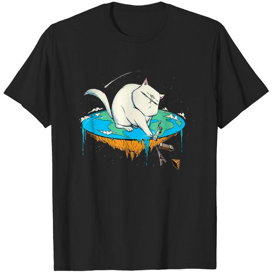 Funny Cat Flat Earth Tshirt Gift For Cat Lovers Tee shirt T-Shirt