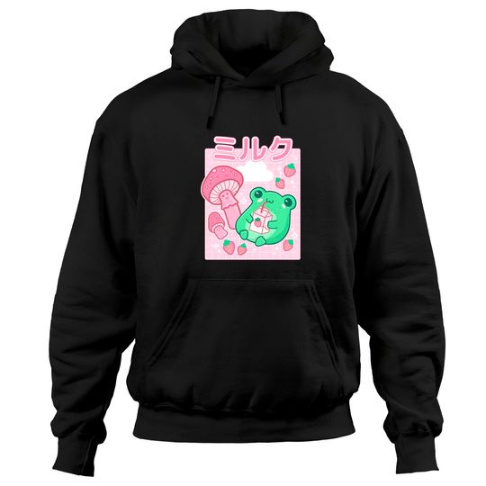 Frog Strawberry Retro 90s Kawaii Aesthetic Pullover Hoodie