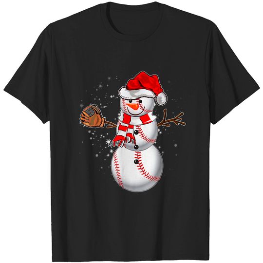 Baseball Snowman Balls Snow Christmas Pajama Santa Claus T-Shirt