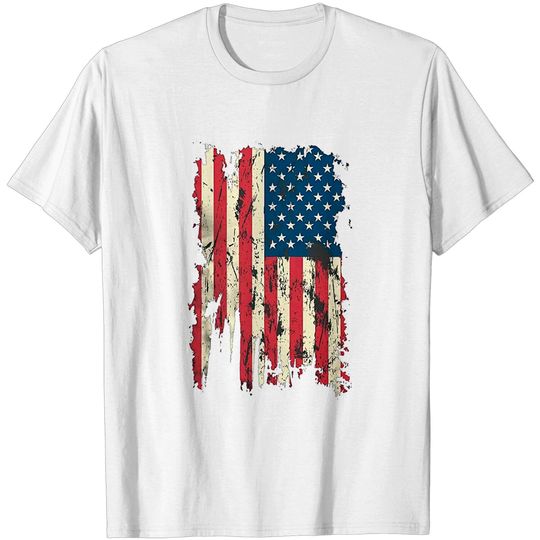 Men Vintage Distressed American Flag Shirts 4th of July Patriotic Round Neck T Shirt