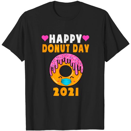 Happy Donut Day 2021 National Donut Wearing Mask Kids Girls T-Shirt