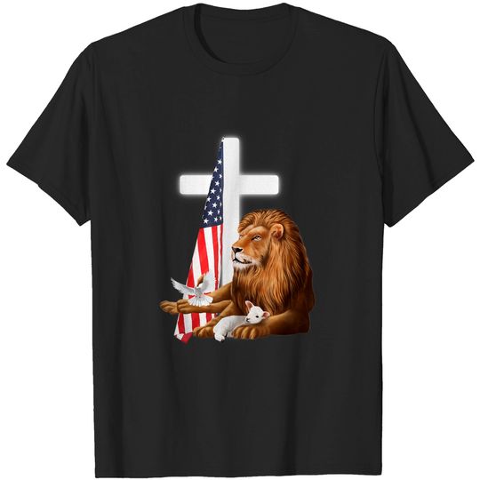 Lion And Lamb Cross Jesus Christ T-Shirt