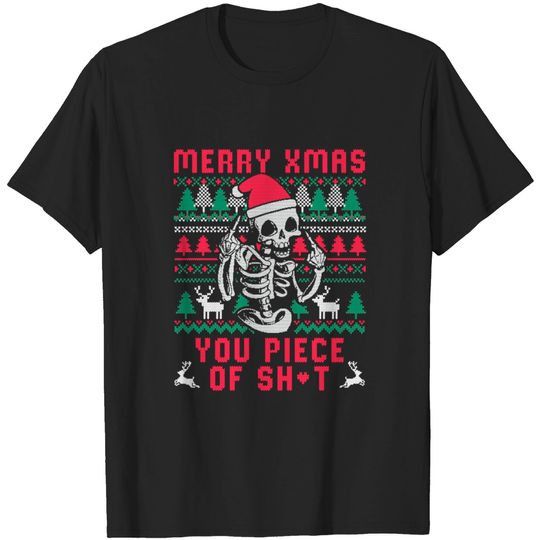 Christmas Skull Funny Ugly Sweater - Ugly Christmas Sweater - T-Shirt