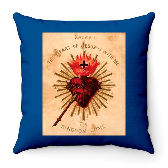 Vintage Sacred Heart of Jesus Catholic Art Traditional Throw Pillows
