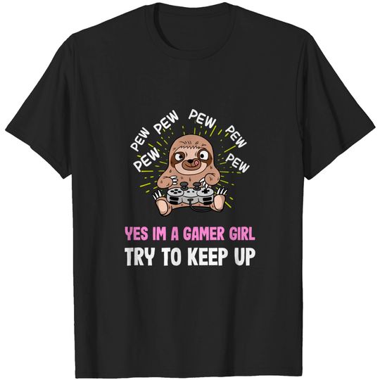 Womens Pew Gamer Sloth Gaming T-Shirt