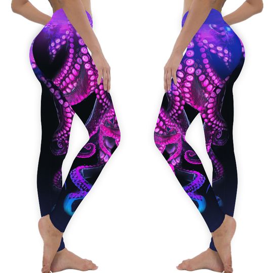 Yoga Leggings with Octopus Print, purple printed leggings