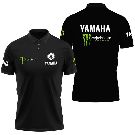 Short Sleeve Black Yamaha Monster Printed Tshirt / Yamaha Monster Polo Neck Tshirt