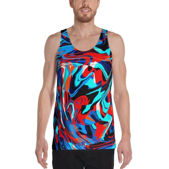 Turquoise, Red and Blue Psychedelic Warp Melt 3D Tank Top
