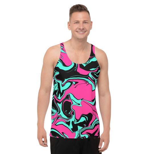 Pink Turquoise and Black Abstract Melt 3D Tank Top