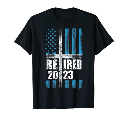 Retired 2023 Christian Cross Retro Vintage American Flag T-Shirt