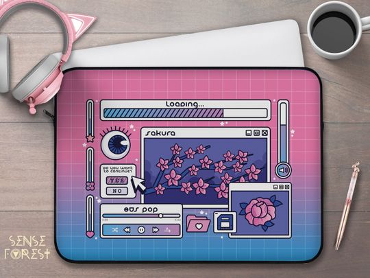 Retro vaporwave kawaii Cherry blossom laptop case, multiple sizes sleeve