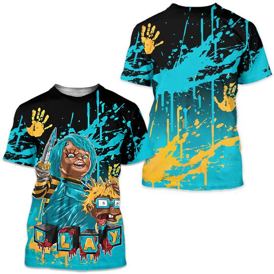 Chucky Chuckie Kills Sneaker Shirt Match 2023 Retro Aqua 5s Tee, Jordan 5 Aqua 3D T-Shirt