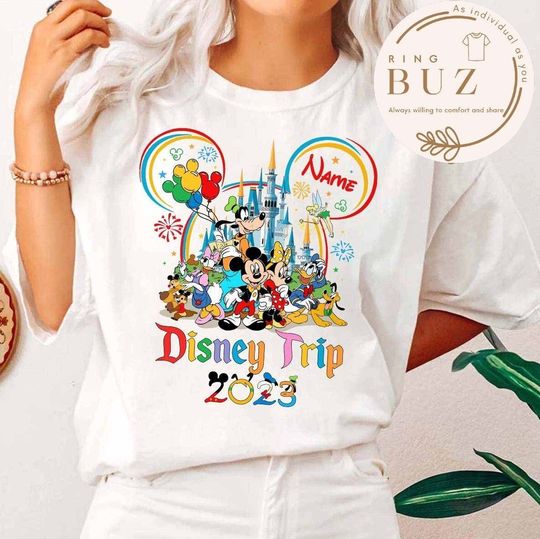 Personalized Disney Trip 2023 Shirt, Mickey and Friends Vacation Matching, Disneyland Castle, Disney Family Shirt, Disneyworld Balloon Shirt