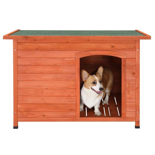 45" Dog Kennel Wooden Dog House Large Outdoor Animal Shelter Natural Wood Color
