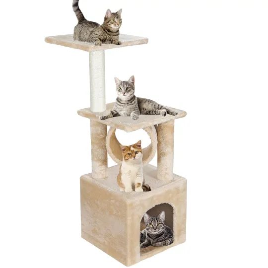 Cat Tree Activity Climber Tower with Plush Perch and Sisal Post for Kittens, Pet Kitty Play House Furniture
