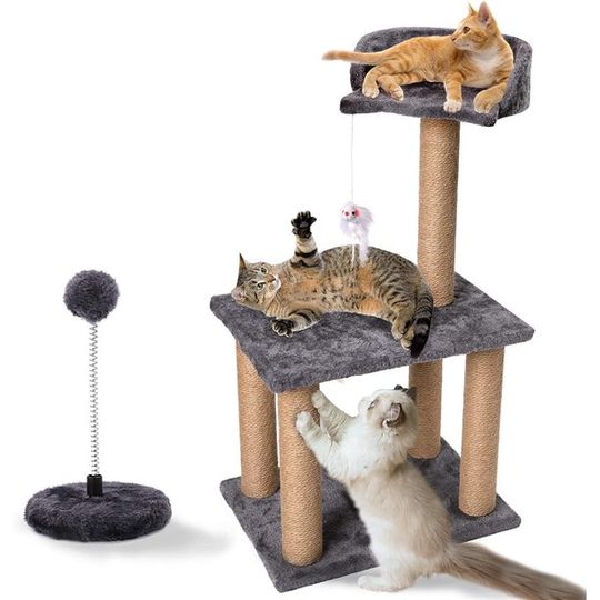 Cat Tree Tower Scratching Post Climber with Sisal Toys & Cat Perch Bed