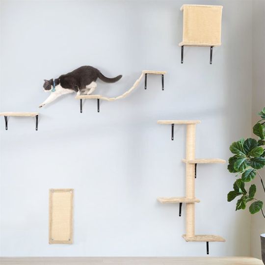 Cat Wall Shelves and Perches Set, Cat Tower for Adult Cats Mounted Cat Tree House for Indoor Cats