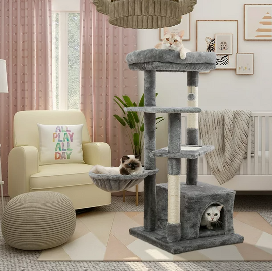 Cat Tree for Indoor Cats, 42 Inches Multi-Level Cat Tower with Sisal Covered Scratching Posts, Spacious Condo, Cozy Hammock and Plush Top Perch