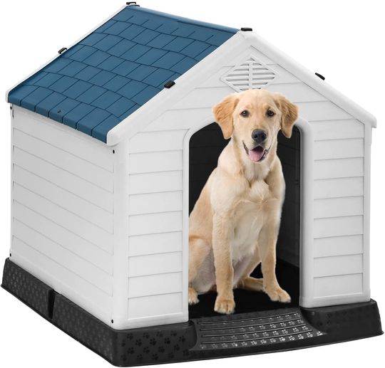 Dog House Plastic 32 Inch High All Weather Dog House with Base Support for Winter Tough Durable House with Air Vents Elevated Floor