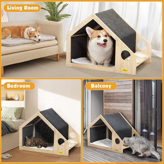 Corderius Brown/Gray Wood Dog House