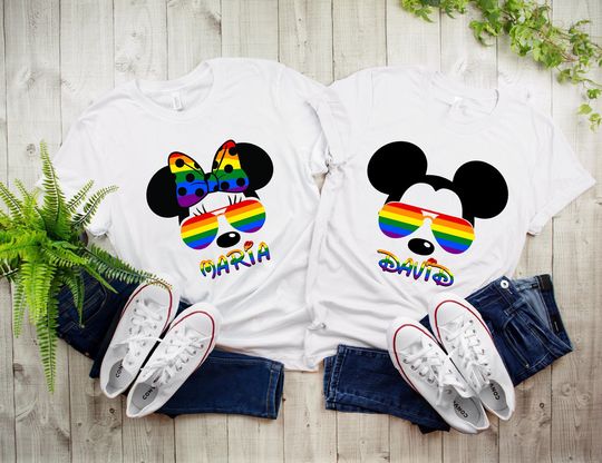 Personalized Disney Couple Pride Shirt, Mickey Rainbow Custom Tee, LGBT Pride T-Shirt