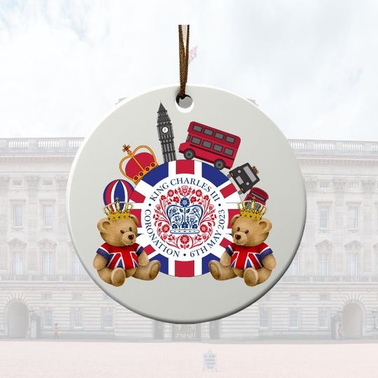 King Charles III Coronation Teddy Ceramic Ornament, Gloss Finish, British Union Jack
