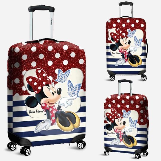 Personalized Name Cute Minnie Mouse With Butterfly Luggage Cover