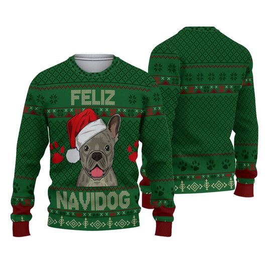 French Bulldog Feliz Navidog Ugly Wool Knitted Sweater