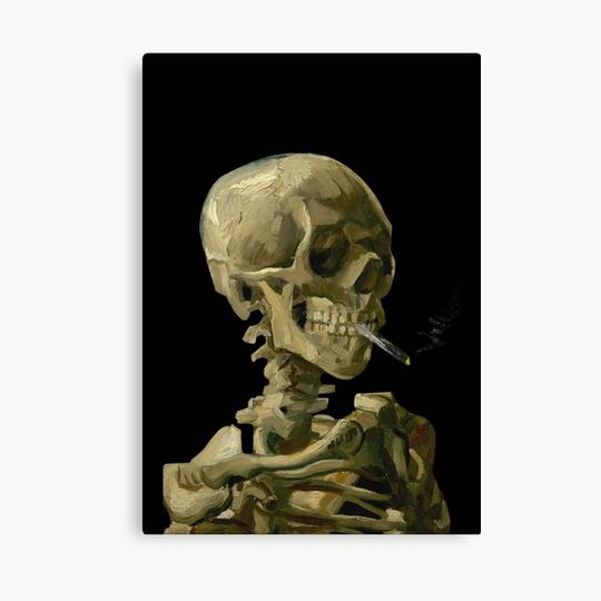Skull of a Skeleton with Burning Cigarette by Van Gogh Canvas