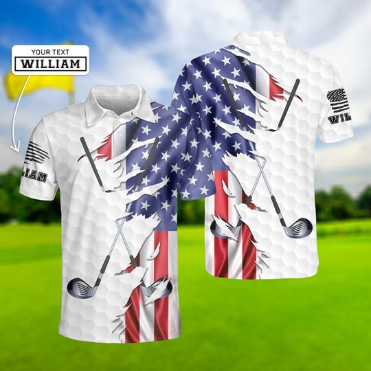 Personalized American Golfer Polo Shirt, 4th July American Flag Polo Shirt, Patriotic Golf Shirt