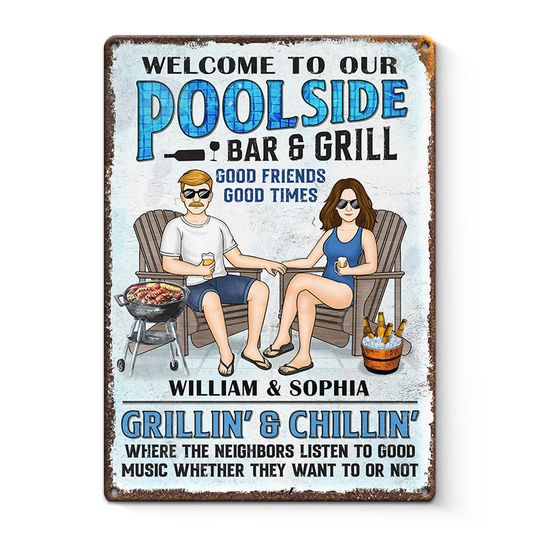 Welcome To Our Poolside Bar & Grill - Couple Personalized