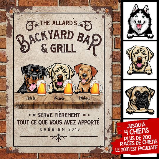 Serve fièrement tout ce que vous avez apporté French - Funny Personalized Dog Metal Sign