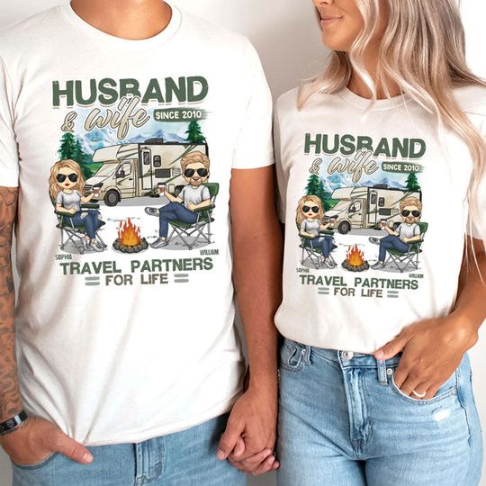 Husband & Wife, Travel Partners For Life - Personalized Matching Couple T-shirt Gift For Couple, Anniversary