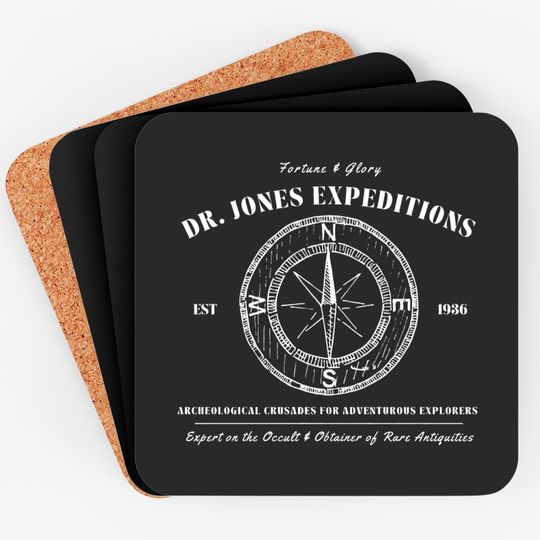 Dr. Jones Expeditions Coasters, Movie Lover Gift, Archeology Coasters