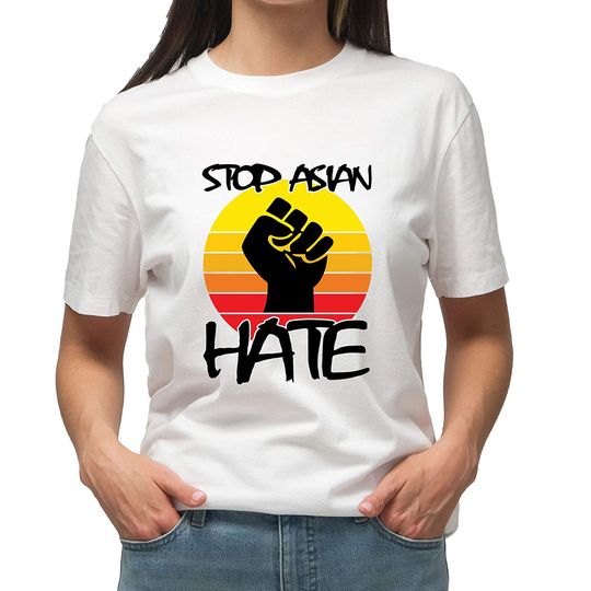 Stop Hate Asian Unisex T Shirt Retro Sunset With Strong Hand
