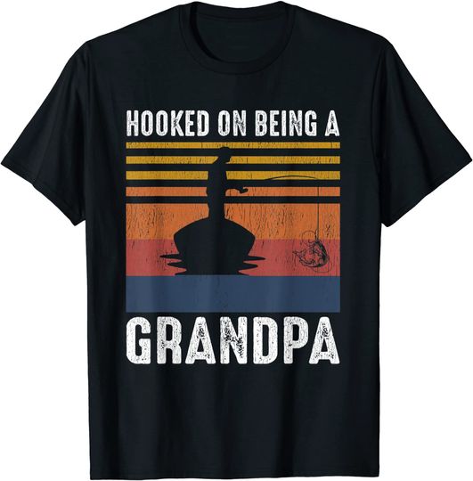 Men's T Shirt Hooked on Being Grandpa