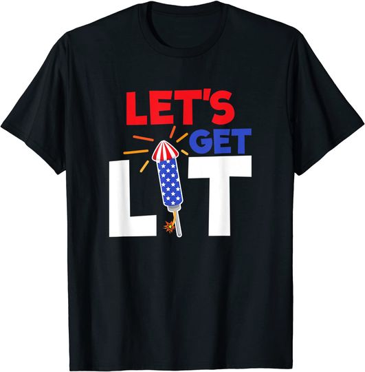 Let's Get Lit Shirt Fireworks USA Party Tee
