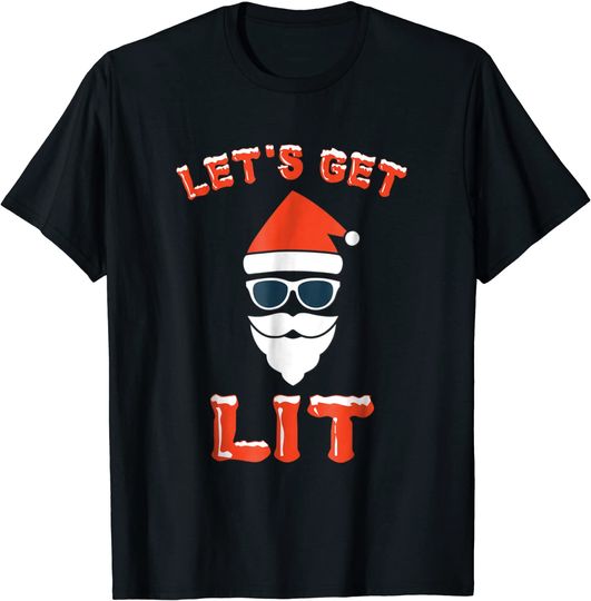 Let's Get Lit Funny Christmas Drinking T-Shirt Funny Xmas