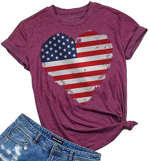 Womens American Flag T-Shirt Cute July 4th Independence Day Patriotic Graphic Tees Tops