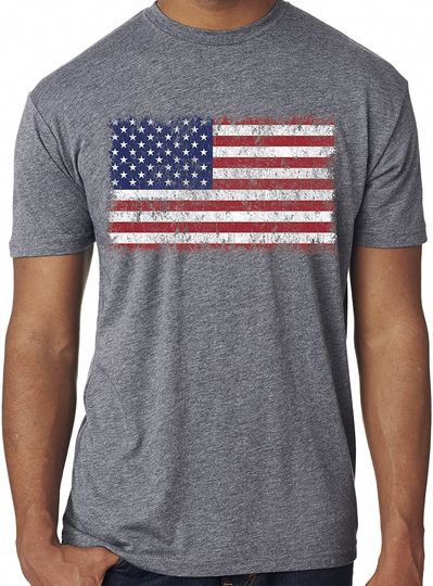 Sorock Men's Usa Distressed American Flag Tshirt Heather Grey