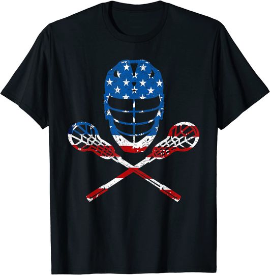 American Flag Lax Helmet Sticks 4th Of July Gifts T-Shirt