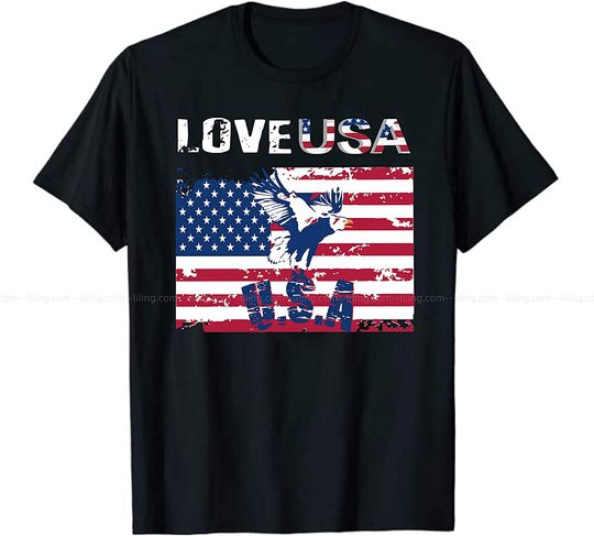 Patriotic American Flag Men's T-Shirt Sports Short Sleeve Flag Eagle Shirt