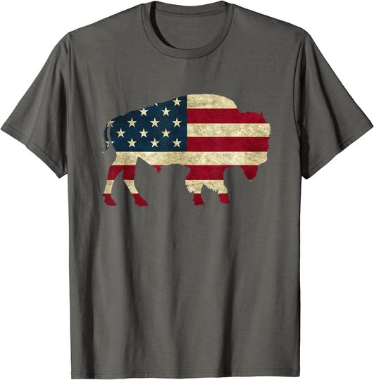 Vintage Buffalo American flag tshirt Bison Patriotic gift T-Shirt