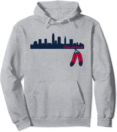 Cleveland Skyline & Native American Feather Pullover Hoodie