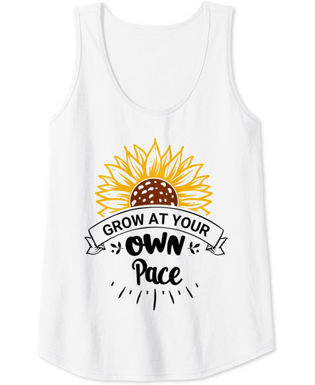 Womens Grow at Your Own Pace Plants Sunflower Shirt,Flower Plant Tank Top
