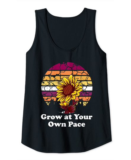 Womens Grow at Your Own Pace Plants Sunflower Shirt,Flower Plant Tank Top