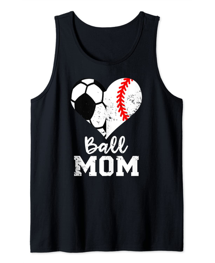 Ball Mom Heart Funny Baseball Soccer Mom Tank Top