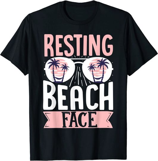 Resting Beach Face T-shirt Palm Tree Sunglasses