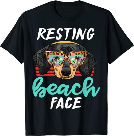Resting Beach Face T-shirt Dachshund Wearing Glasses